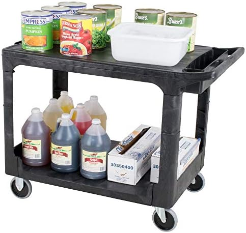 Rubbermaid Commercial Products 2-Shelf Utility/Service Cart Medium Flat Shelves Storage Handle 500 lbs. Capacity for Warehouse/Garage/Cleaning/Manufacturing