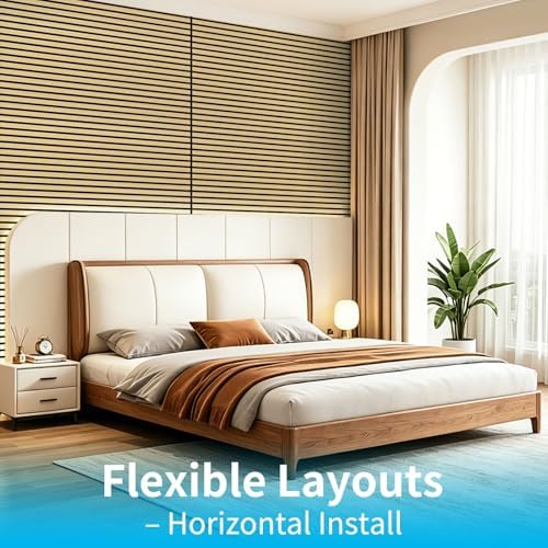 Art3d 47 x 23.6 Inch Acoustic Wood Slat Design Wall Panels, 4-Pack, Oak