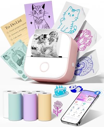 Memoking Sticker Printer T02 Sticker Maker Machine with 6 Rolls Paper