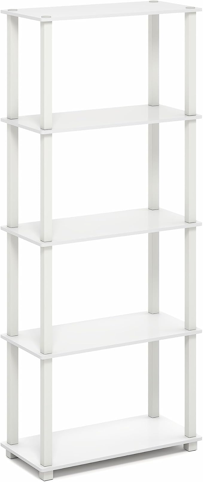 Furinno Turn-S-Tube Book Shelf, 5-Tier Toolless Storage Shelves with Square Tubes, Shelving Unit for Organization and Storage for Living Room, Home Office, White