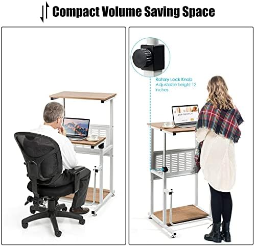 Goplus Topment Height Adjustable Standing Desk, Home Office Writing Workstation with U-Shaped Footrest, Sturdy Steel Frame, Adjustable Pads, Space-Saving Sit Stand Laptop Table with Storage