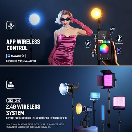 NEEWER FS150C 130W RGB LED Video Light with App/2.4G Control 17 Effects