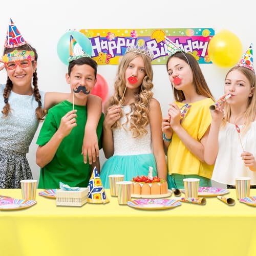 CXPSINC 54 Inch X 100 Feet Plastic Table Cover Roll Disposable Tablecloth with Slide Cutter for All Type/Shape Tables | Party, Banquet, Birthdays, Weddings(Light Yellow, 100 Feet)