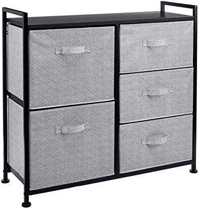 Amazon Basics Closet Organizer with 5-Fabric Storage Drawers for Bedroom, Living Room, Black