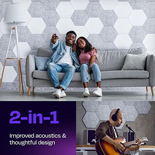 Acoustic Panels 12-Pack Soundproof Wall Panels 14"X12.1"X0.4" Sound Panels High Density Sound Dampening Panels - [Light Gray Hexagon]