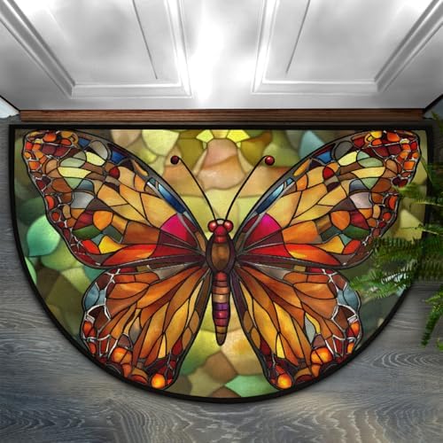 Stained Glass Butterfly Half Round Door Mat