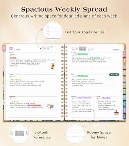Academic Planner 2026-2027, Hardcover Weekly and Monthly Calendar Planner from July 2026 - June 2027, 6.1" x 8.2" A5 Daily Agenda with Tabs, College School Organizer for Student Teacher, Wildflower Mountainside