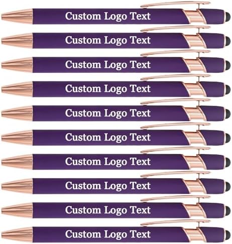Personalized Pens Ballpoint with Stylus, Purple, 50 Pcs