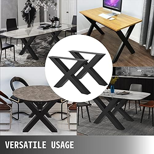VEVOR Set of 2 Steel Table Legs, 28 Height 31 Wide Dining Table Legs,Heavy Duty 3.1" Square Box Section X Frame Table Legs,28x31x3.1 Inch Black Color Industrial Country Style Metal Dining Legs