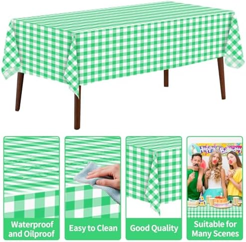 CXPSINC 54 Inch X 300 Feet Plastic Table Cover Roll Disposable Tablecloth with Slide Cutter for All Type/Shape Tables | Party, Banquet, Birthdays, Weddings(Green Checkered, 300 Feet)
