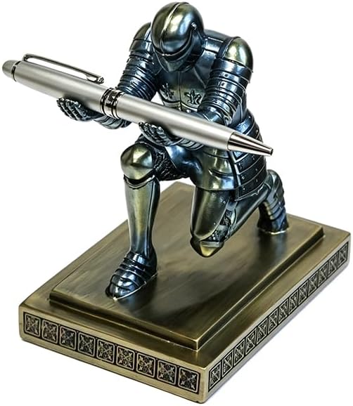 Soldier Executive Knight Pen Holder Personalized Desk Organizers Blue | Desk Accessory Pen Stand for A Gift - Decorative Resin Pencil Holders Desk Organizer For Men