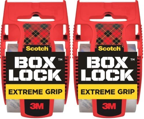 Scotch Box Lock Packaging Tape, 1 Roll with Dispenser, 1.88 in x 800 in, Extreme Grip, Sticks Instantly to Any Box (195) (Pack of 2)