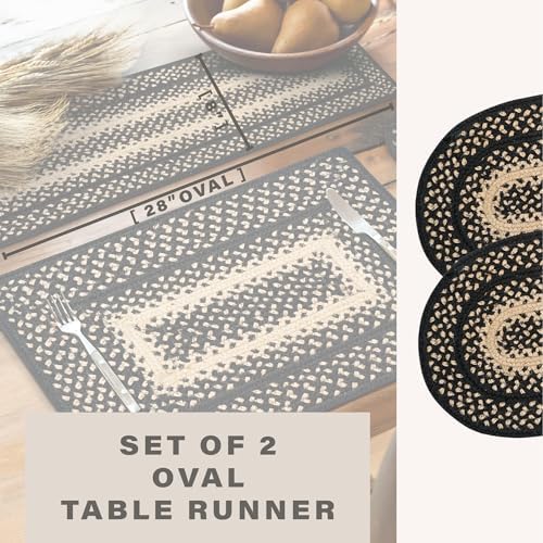 Homespice Manchester Jute Braided Table Runner, Oval 8x28 Set of 2