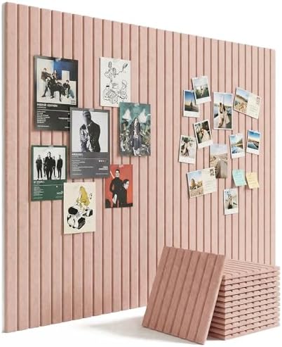 Aothia 12-Pack Felt Bulletin Board Tiles 48"x36", Modular Push Pin Board for Home Office & Classroom, Cork Board Alternative for Notes, Photos & Schedules, 70 Adhesive Tabs & 40 Pins, Pink