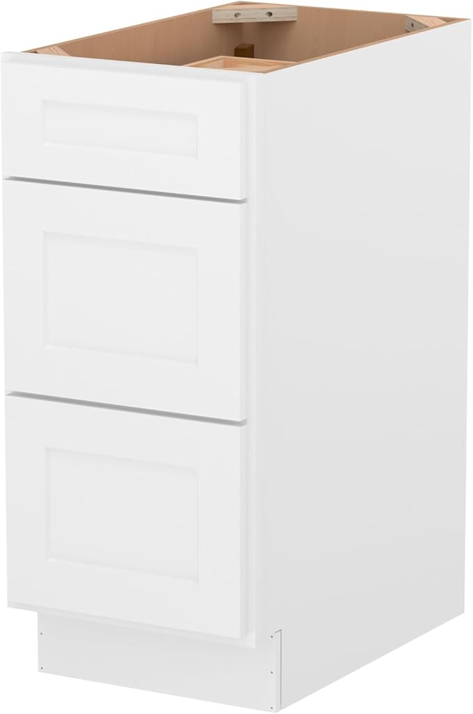 Furinno Shaker Drawer Base Kitchen Cabinet with 3-Drawers, Ready to Assemble, 24 D x 15 W x 34.5 H, White