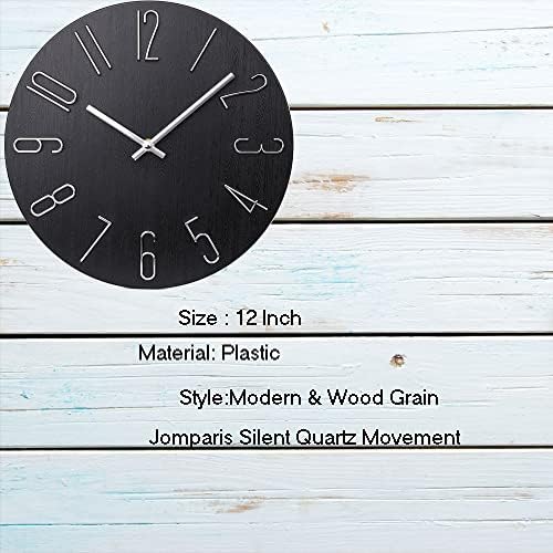 jomparis Black Wall Clock Modern Style Plastic Wooden Wall Clocks Decor 12 Inch Silent Non-Ticking for Office Home Bedroom