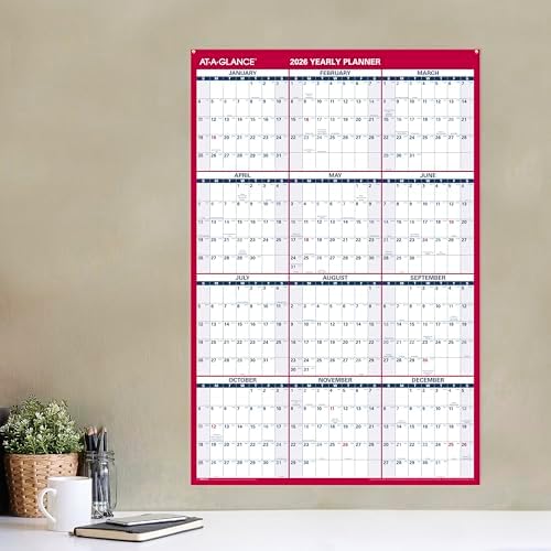 AT-A-GLANCE 2026 Wall Calendar, Monthly, 24" x 36", Extra Large, Paper, Reversible, Vertical-Horizontal (PM2122826)