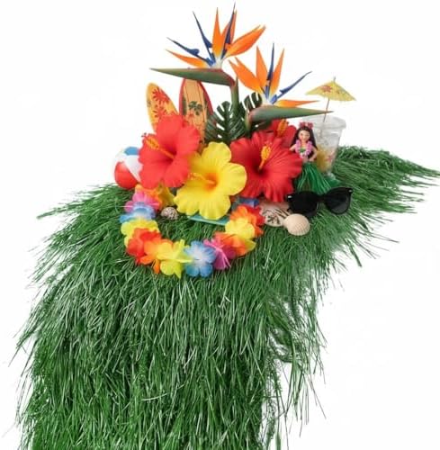 XLX TURF 13" x 36" Shaggy Fake Grass Table Runner for Hawaiian Party Summer Decor, Fireproof Green Thatch Palm for Wedding, Jungle Safari Wild One Birthday, Baby Shower