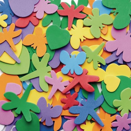 Colorations Flowers, Hearts & Bug Foam Shapes, 500 Pieces, Ages 3+, PreK+ | Assorted Shapes and Sizes for Kids' Crafts, Thick Precut Foam for Schools, Daycares and Home Use