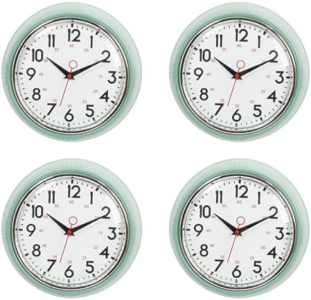 4 Pack Kiera Grace Retro Decorative Analog Round Wall Clock, 9.5" D x 2" W, Green
