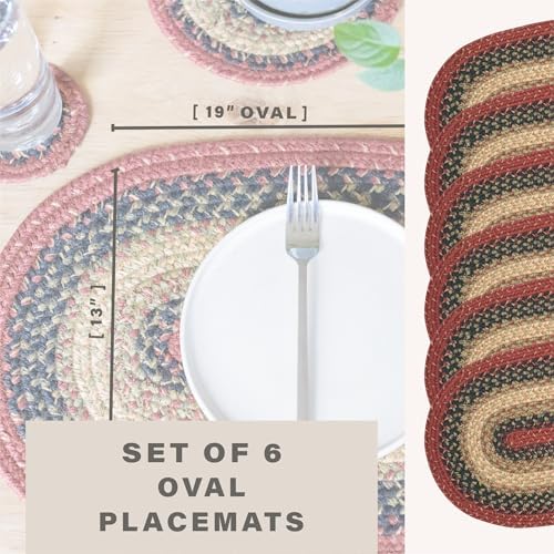 Homespice Highland Braided Placemats for Cabin Decor, Oval 13x19 Set of 6