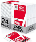 Kaisa Notebook Paper USA-Made Loose Leaf Paper, 24 Pack 3600 Sheets 8"x10.5" Wide Ruled - 3-Hole Punched Bulk Filler Paper for 3-Ring Binder, 150 Sheets/Pack, Wholesale Available(24Pack-Wide)