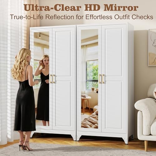 71" White Armoire Wardrobe Closet with Full Mirror