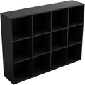 12-Cube Storage Shelf Bookcase, Black | Wooden 3-Tier Open Bookshelf, Fits 11×11" Bins, Vertical or Horizontal Use, Full Back Panels, For Home Office