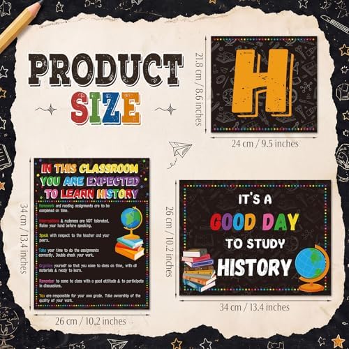 Funrous 19 Pcs History Posters History Classroom Decoration, Classic