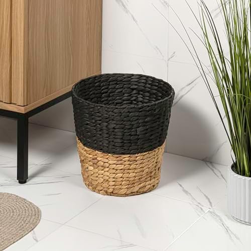 happimess Toby 3.1 Gal Water Hyacinth Wastebasket, Black/Natural, Set of 2
