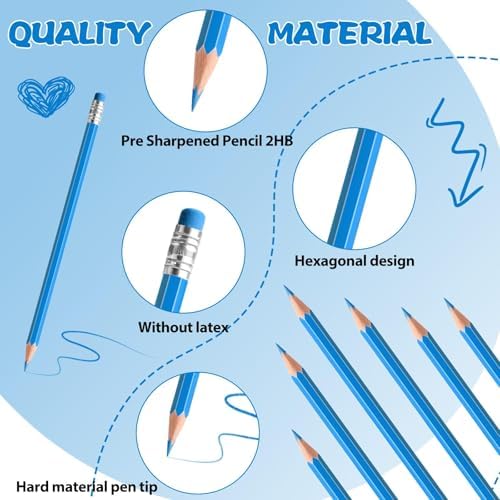 48 PCS Light Blue Pencils Bulk with Eraser, Pre-Sharpened HB Pencils for Writing & Drawing, School Supplies for Kids Homework, Tests, Art Crafts & Teacher Grading(Light Blue)