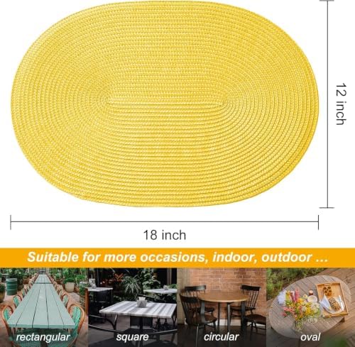 AHHFSMEI Placemats Set of 6 for Dining Table Washable Woven Non-Slip 18x12 inches Placemat Heat-Resistant Durable Table Mats for Dining Table Easy to Clean (Oval Yellow, 6)