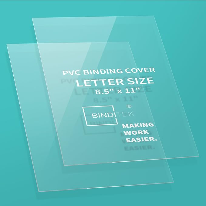 Binditek 10 Mil PVC Binding Covers, 8.5 x 11 Inches, Clear, 50 Pack | Plastic Binding Covers, 8.5" x 11" Letter Size, Clear, Square Corners, Unpunched, Ideal for Business Reports and Proposals