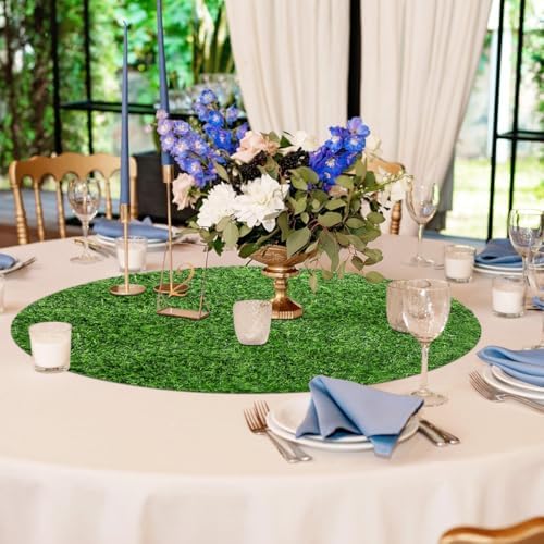 Simulated Grass Round Table Mat 19.68In Artificial Tabletop Grass Mat Decor Lightweight Green Placemat for Indoor Outdoor Dining Parties Weddings