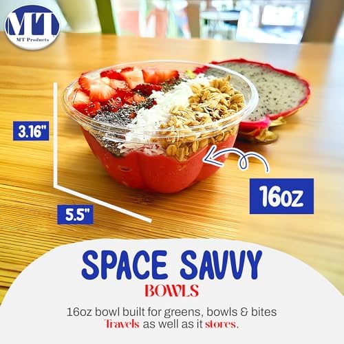 MT Products Plastic Acai Fruit Bowl 16 oz. - Disposable Salad Bowl with Lids (Pack of 5) - Made in the USA
