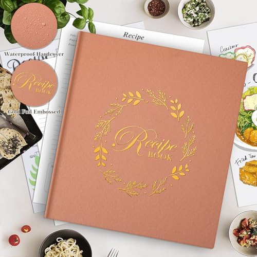 Lanpn Recipe Binder 8.5x11 3 Ring Kit, Waterproof Organizer Binder to Write in Your Own Recipes, Blank Recipe Book with 60 Plastic Sleeves,116 Recipes, Dividers, Labels & Stickers, Rose
