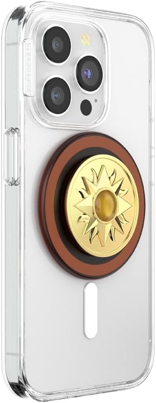 PopSockets Phone Grip for MagSafe, Magnetic Holder- Sun Amber Jewel | Removable, For Kindle / Android / iPhone, With Magnet, Gold, Enamel, Designs