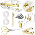suniya Office Supplies Gold Desk Accessories Set Office Supplies Kit with Stapler, Tape Dispenser, Scissors, Staple Remover, Ballpoint Pen, Clear Tape & Staples – Best Gift for Business or Boss