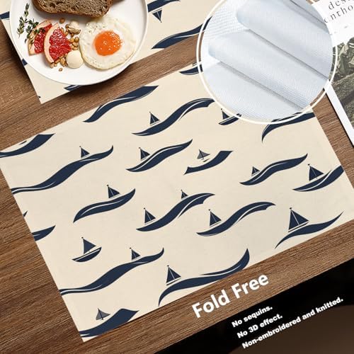 Batmerry Maritime Ocean Linen Placemats Set of 4, Nautical Sailing Washable Table Mats for Kitchen Table Thickened Heat Insulation Dining Set Indoor Outdoor 12X18 in