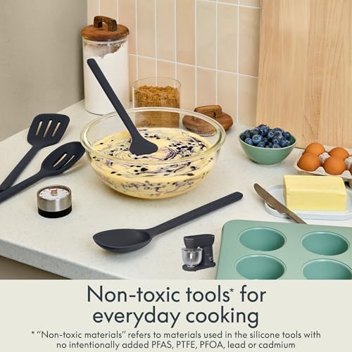 bella 5 Piece Tool Set with Magnetic Rack, Non-toxic, Food-grade, Slate