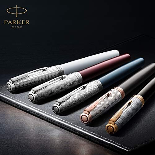 PARKER Sonnet Fountain Pen | Premium Metal and Grey Satin Finish with Rose Gold Trim | Fine 18k Gold Nib with Black Ink Cartridge | Gift Box