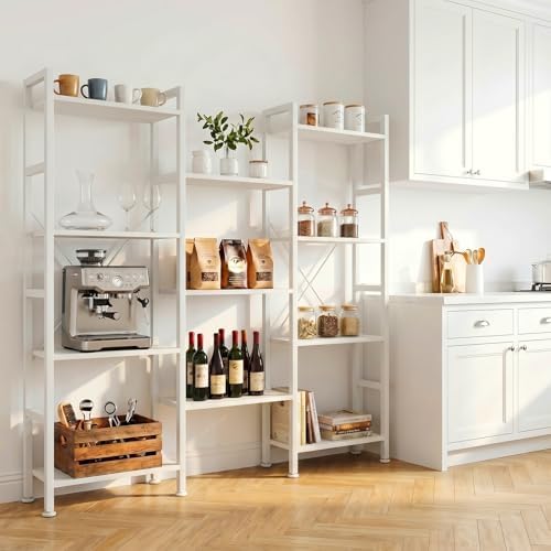 Triple Bookshelf, Free Standing Bookcase with Open Storage Shelves