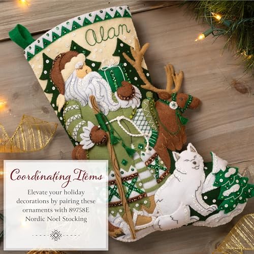 Bucilla Felt Applique 4 Piece Ornament Making Kit, Nordic Noel, Perfect for DIY Arts and Crafts