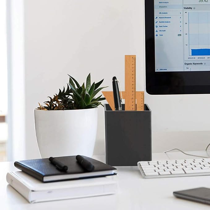NIUBEE Black Acrylic Pen Holder 4 Pack, Desktop Pencil Cup Stationery Organizer for Office Desk Accessory | Black acrylic pen holder, compact space-saving design; holds pens & makeup brushes for office, school and home desktop