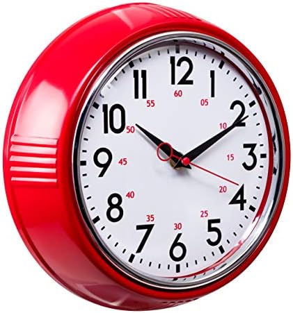 Kiera Grace Wall Clock, 9.5 Inch, Retro Red ClassicWall Clocks Battery Operated, Vintage Silent Non Ticking Home Decor for Living Room, Kitchen, Bathroom