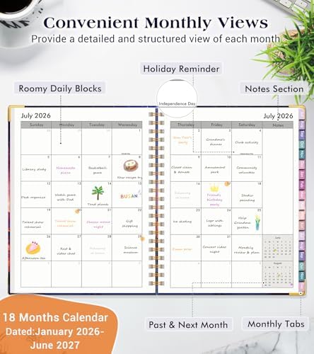 Academic Planner 2026-2027, 18 Months Weekly and Monthly Hardcover Planner, July 2026 - December 2027, 8.5" x 11" A4 Large Daily Calendar Planner Book with Tabs, Spiral College School Agenda Organizer for Student Teacher, Starfall Range