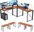 VECELO 59" L Shaped Computer Desk, Corner Computer Desk, Sturdy Home Office Computer Table for Small Space, Writing Desk, Larger Gaming Desk Workstation,Brown