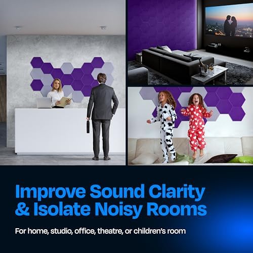 Acoustic Panels 12-Pack Soundproof Wall Panels 12"X10.4"X0.4" Sound Panels High Density Sound Dampening Panels - [Midnight Purple Hexagon]