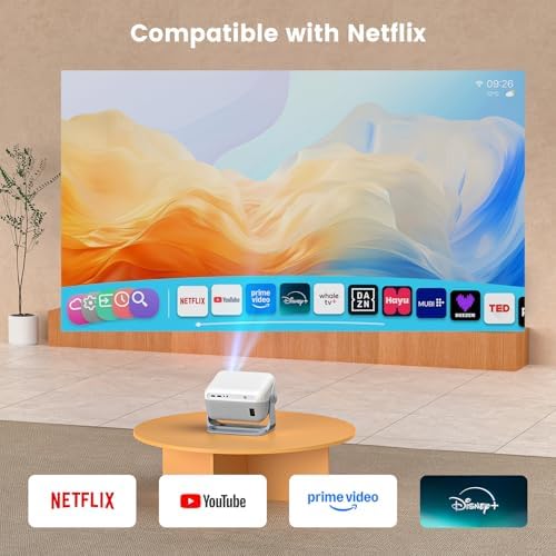 Mini Projector with WiFi and Bluetooth, 4K Portable Projector Compatible with Netflix, Auto Focus&Keystone, Smart Projector for Outdoor/TV /Bedroom/Ceilling