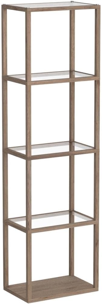 FENLO Fantasy Plus 66" Luxury Glass Display Shelf, Rustic Wood | Dimmable LED Floor Lamps, Curio Cabinet with Bookshelf, Sturdy Shelves, For Bedroom